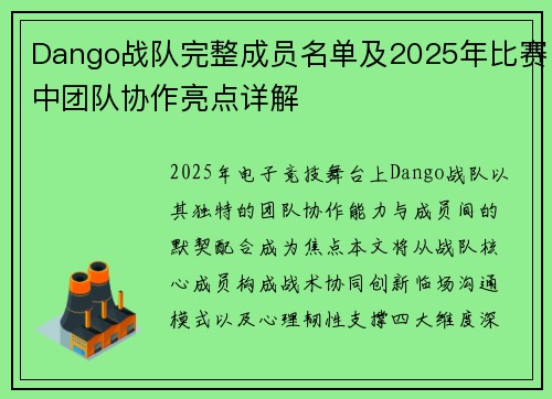 Dango战队完整成员名单及2025年比赛中团队协作亮点详解